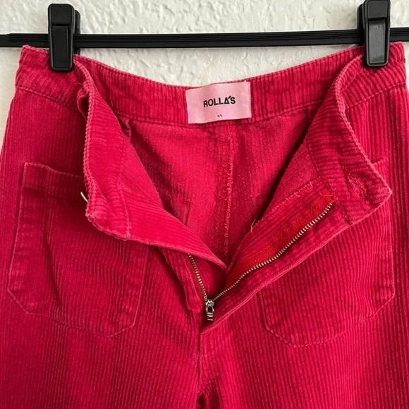 Rolla’s Corduroy Sailor Wide Leg Cropped Jeans Pants bright red Size Small - Picture 6 of 12